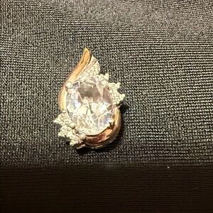 Crystal Teardrop Brooch in Gold-Tone with Clear Stone
